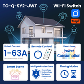 TO-Q-SY2-JWT Tuya Wi-Fi Smart-Schalter | Echtzeit-Stromverbrauch | Fernbedienung | AC 90-240V 1-63A Einstellbar 1P+N | Relaisschalter mit Über-/Unterspannungsschutz TONGOU